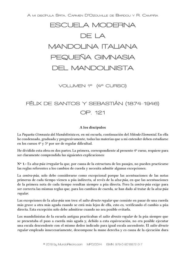 PEQUEÑA GIMNASIA DEL MANDOLINISTA, Op. 121 (VOL. 1º DE 2)