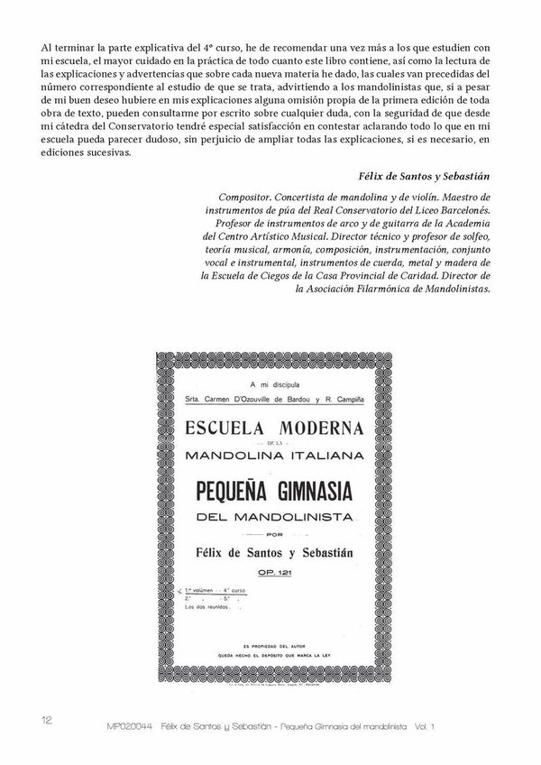 PEQUEÑA GIMNASIA DEL MANDOLINISTA, Op. 121 (VOL. 1º DE 2)