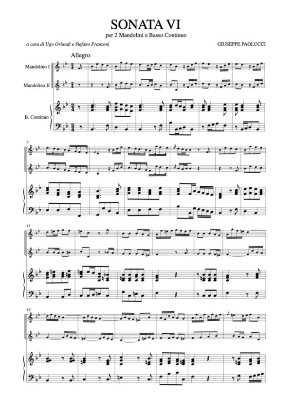 Sonata VI in B flat Major for 2 Mandolins and Continuo