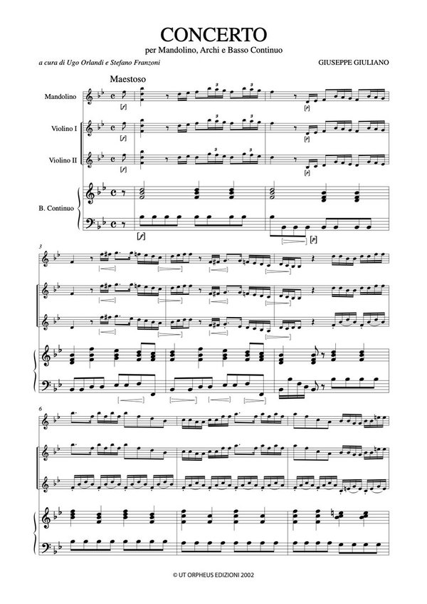 Concerto in B flat Major for Mandolin, Strings and Continuo [Score]