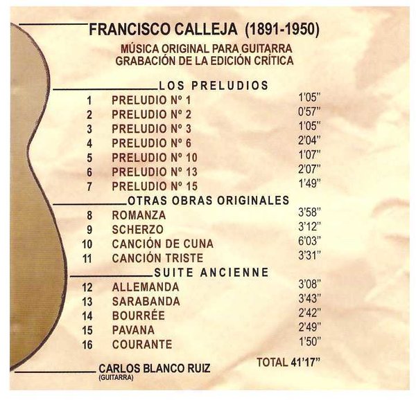 FRANCISCO CALLEJA (1891-1950) MÚSICA ORIGINAL PARA GUITARRA
